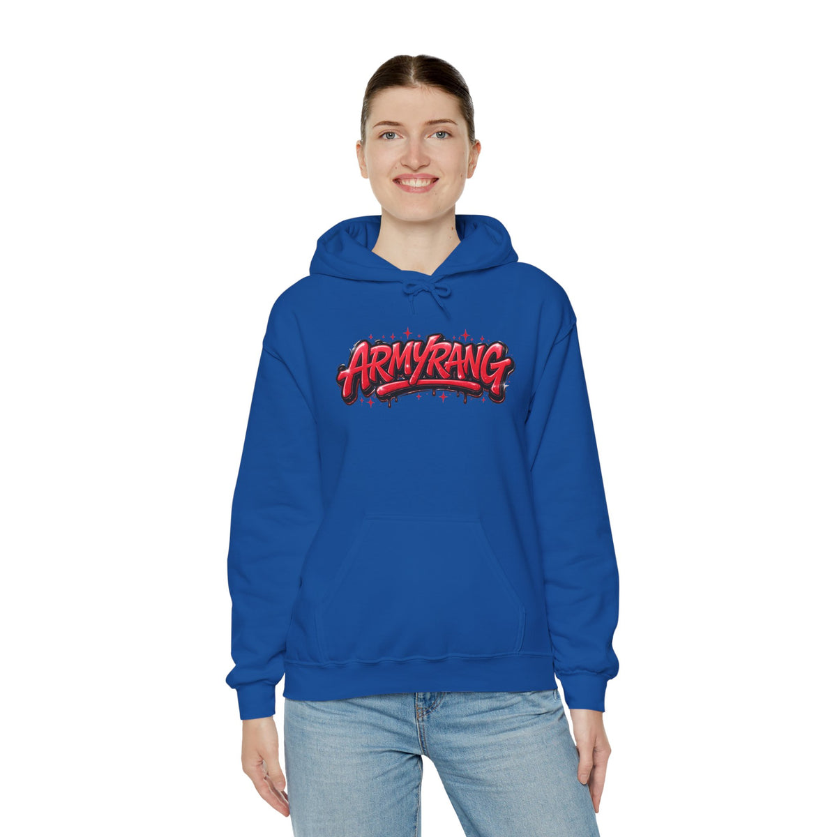 ArmyRang Graffiti Hoodie — Streetwear Pullover with Bold Red Logo