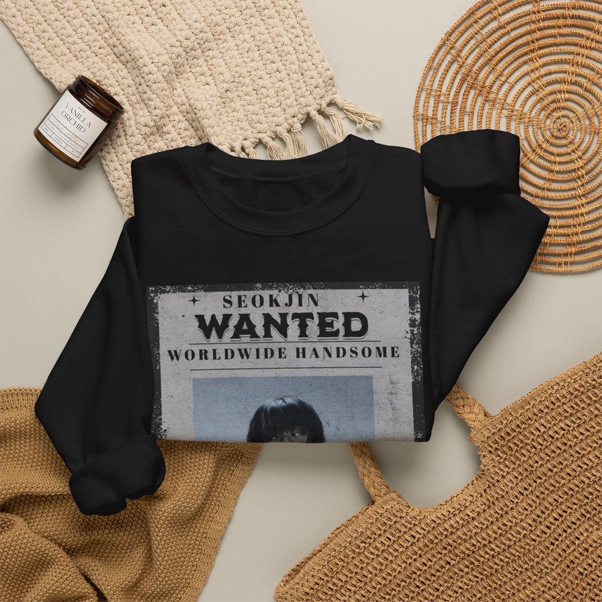 Crewneck Sweatshirt — 'Seojin Wanted: Worldwide Handsome' Vintage Poster Graphic