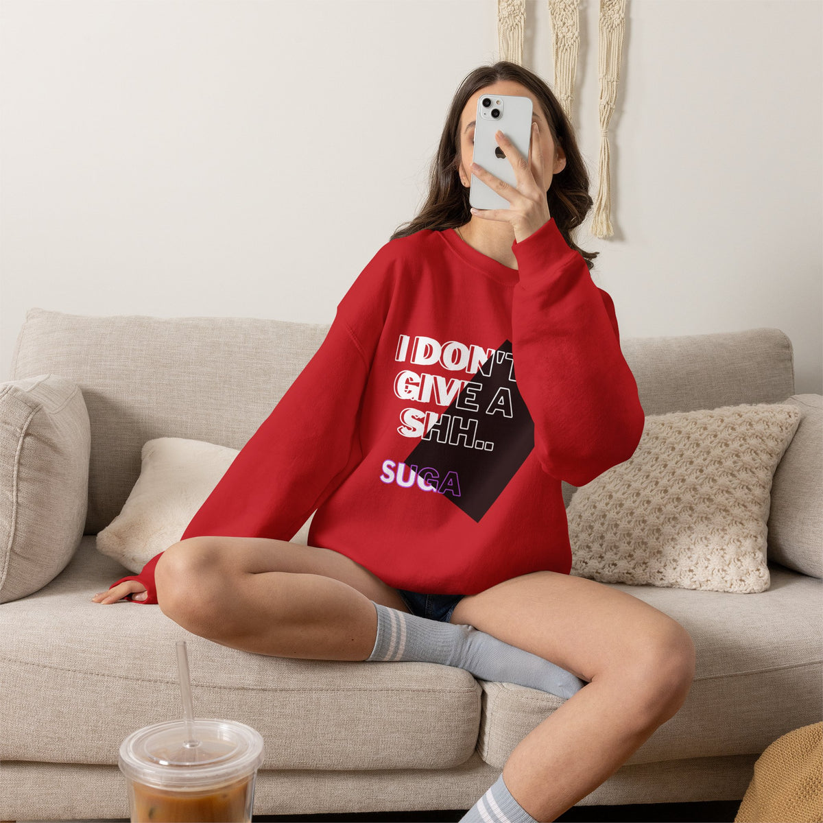 Suga Fan Crewneck Sweatshirt — "I Don't Give A Shh... Suga" Graphic