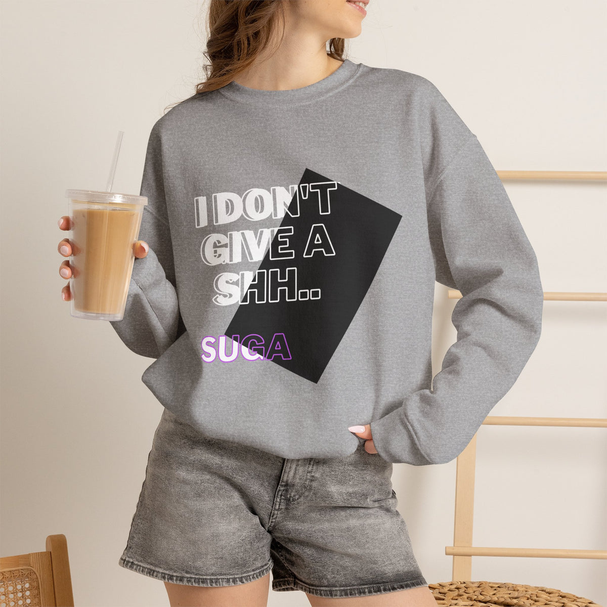 Suga Fan Crewneck Sweatshirt — "I Don't Give A Shh... Suga" Graphic