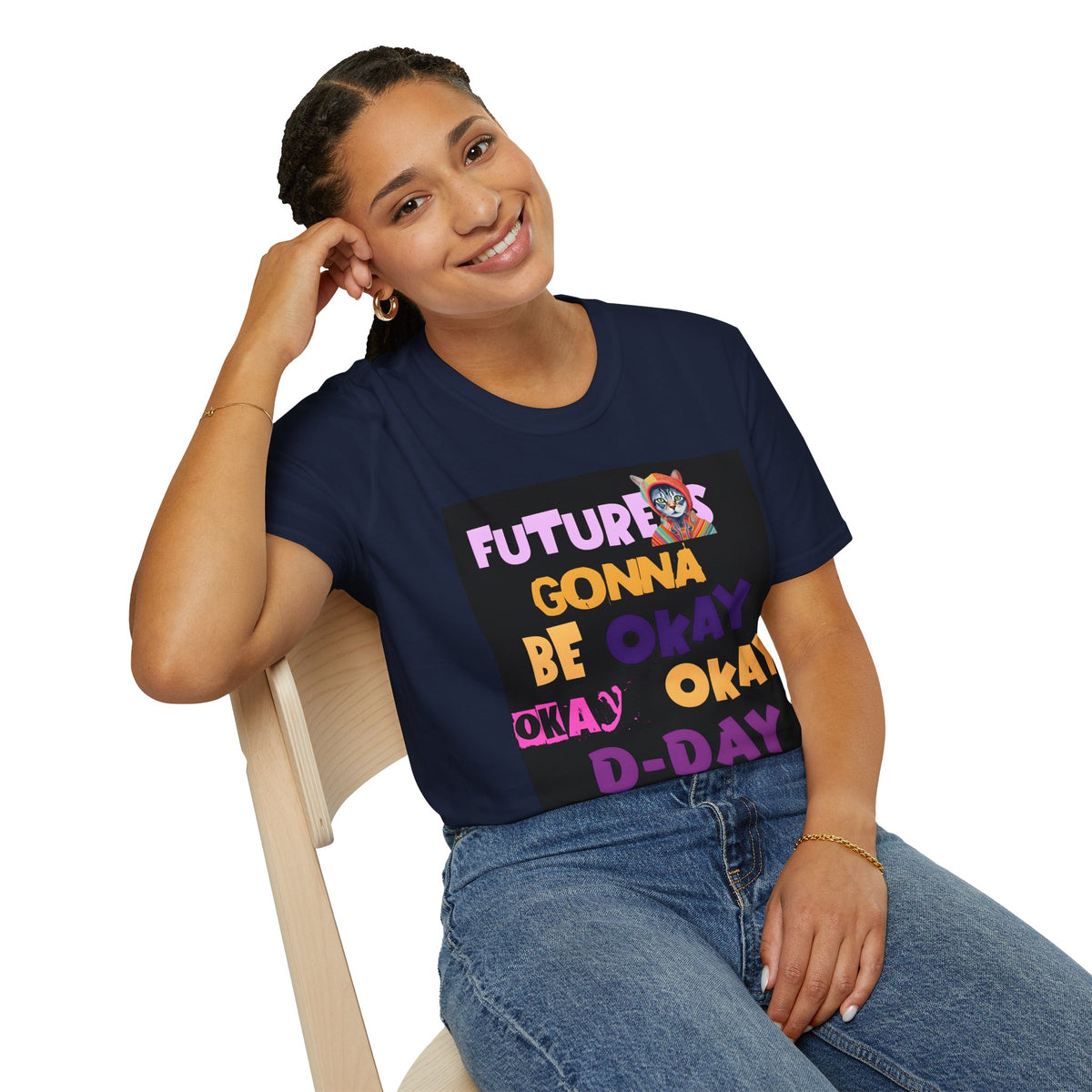 T-Shirt — “Future’s Gonna Be Okay” Positive Cat Graphic Tee