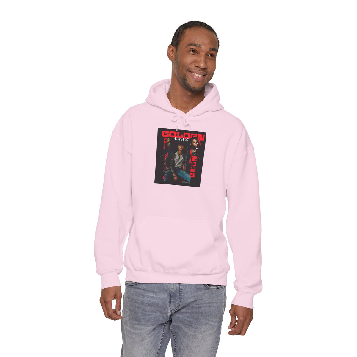 JK Hoodie - 'GOLDEN MAKNAE' Portrait Graphic Hoodie (Red Noir Band Art)