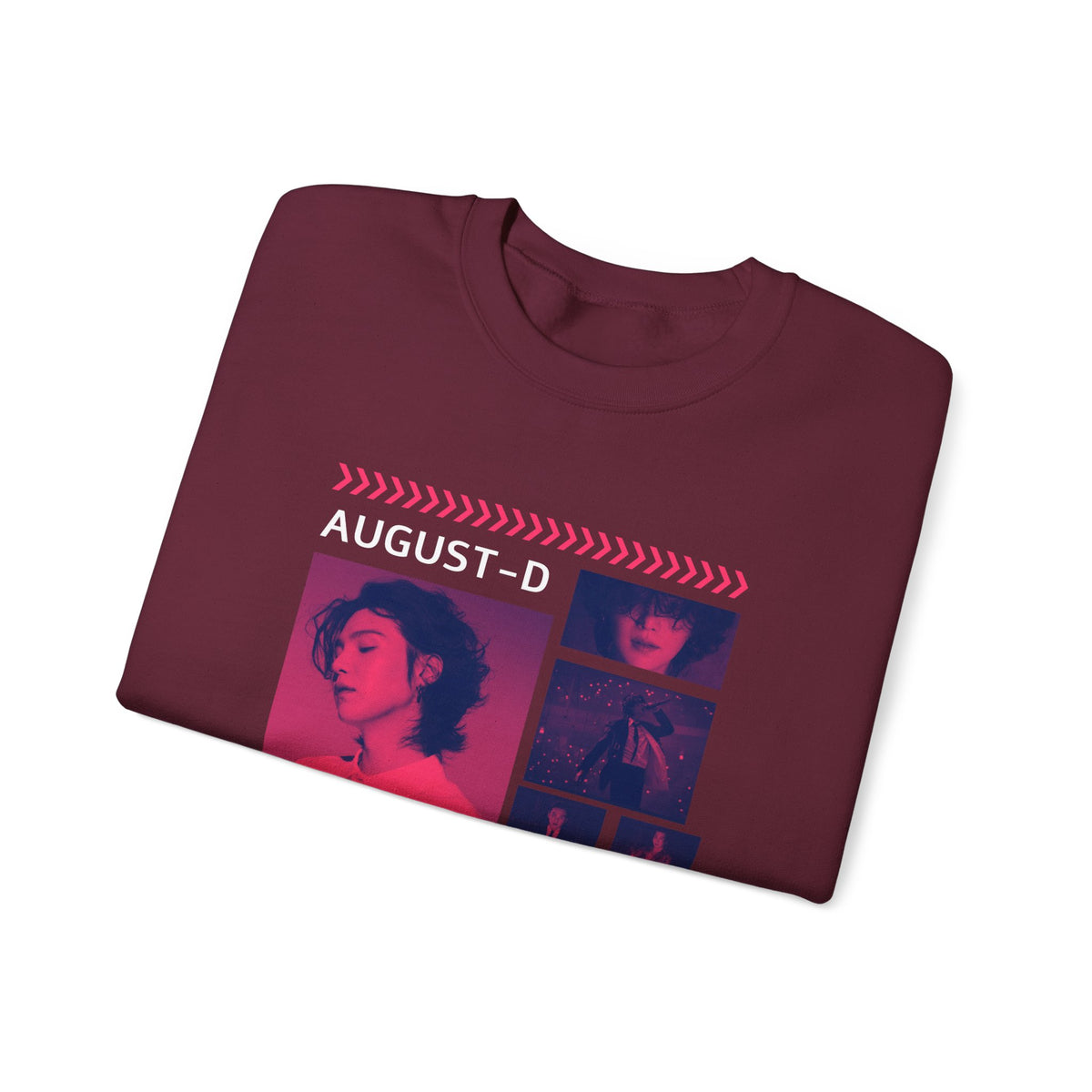 Suga Retro Photo Collage Sweatshirt — Pink Neon Portrait Crewneck