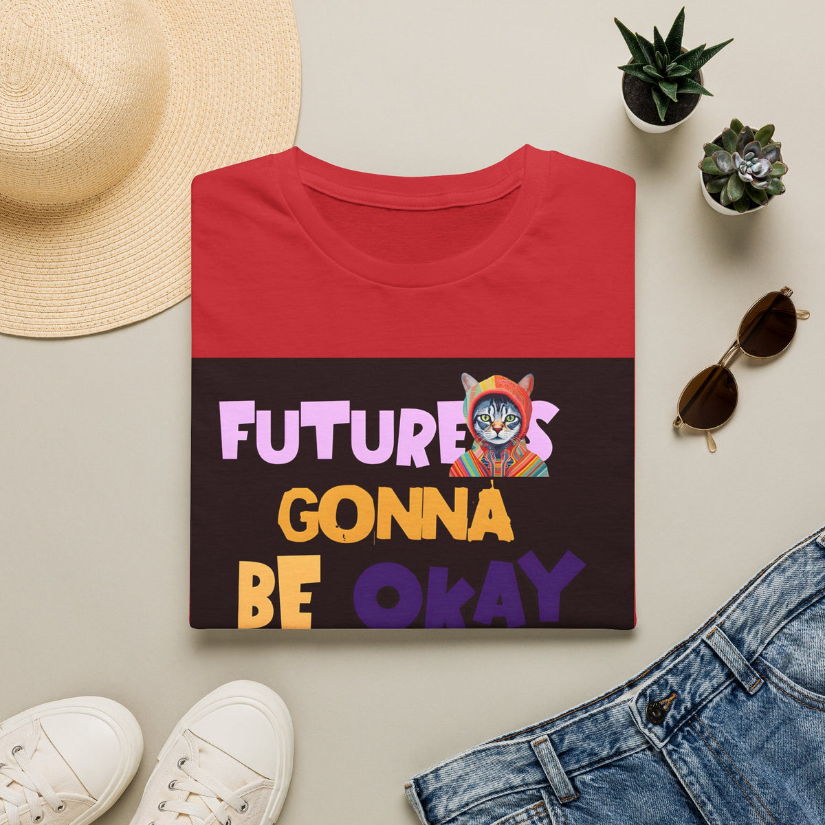 T-Shirt — “Future’s Gonna Be Okay” Positive Cat Graphic Tee