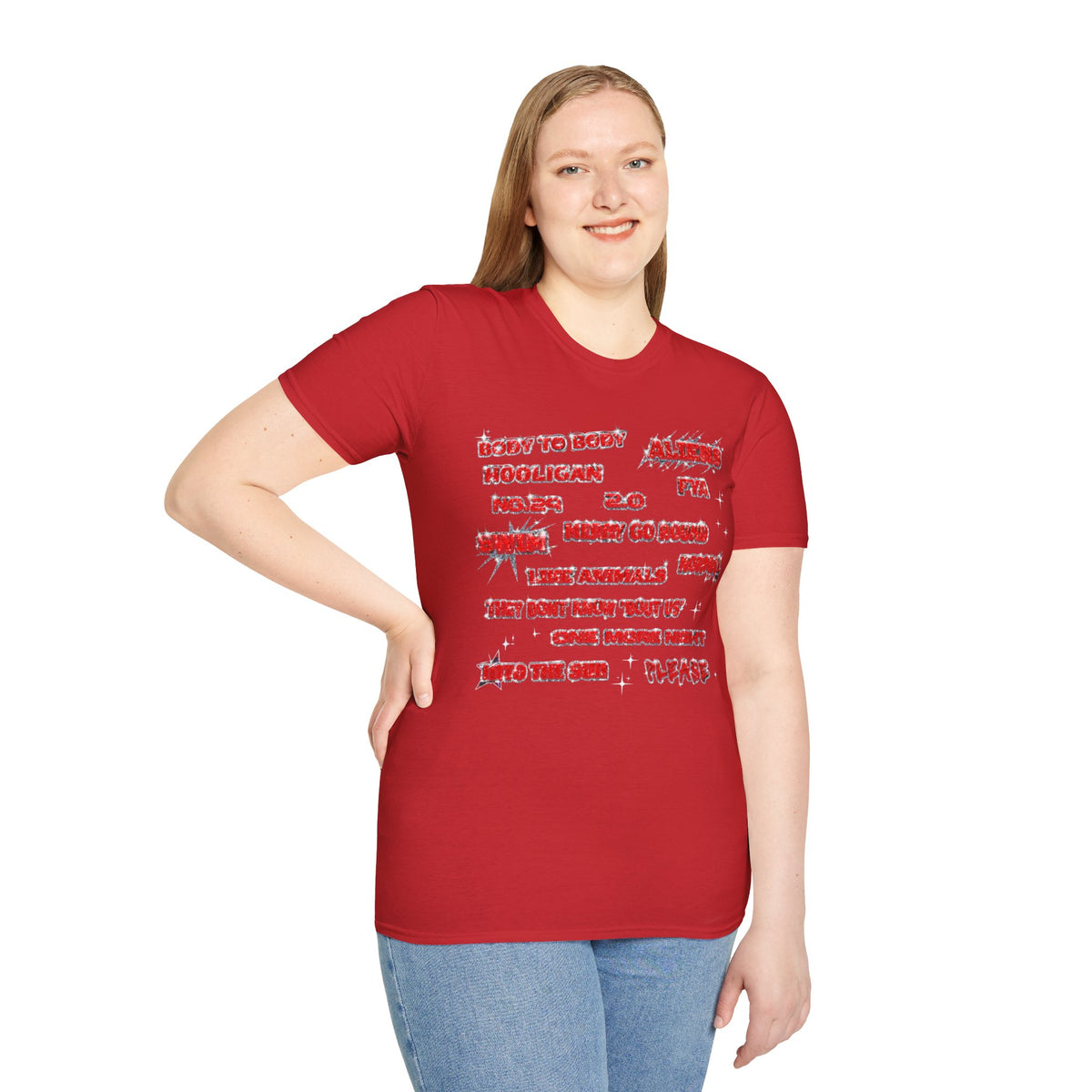 BTS Band Tee — Red  Text Graphic T‑Shirt