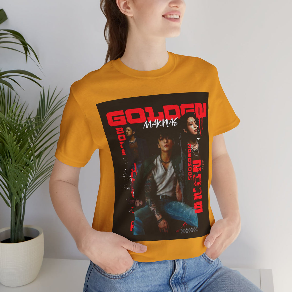 Jungkook Graphic Tee — Golden (Red Text)