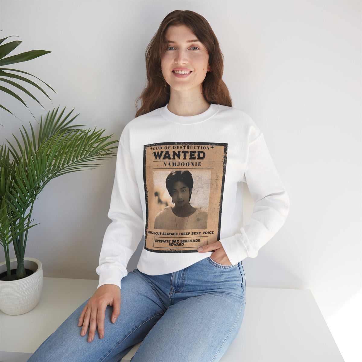 Wanted Poster Crewneck Sweatshirt — 'Wanted: Namjoonie' Vintage K-Pop Graphic