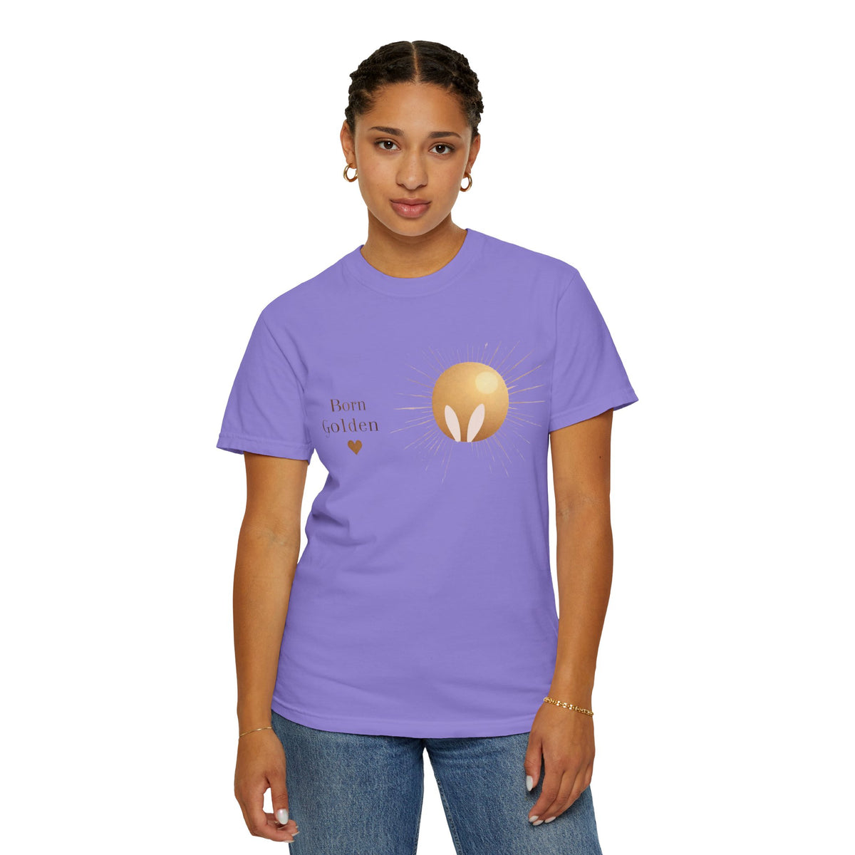 JK Born Golden Tee — Minimal Sun Badge Graphic T-Shirt