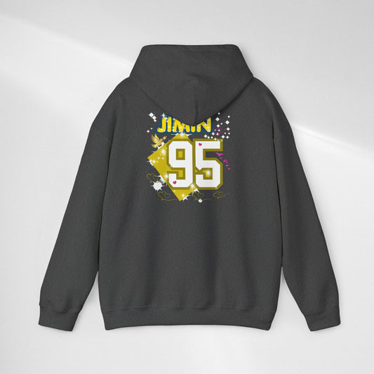Jimin 95 Hoodie — K-Pop Fan Pullover with Photo Collage Front & Graphic Back