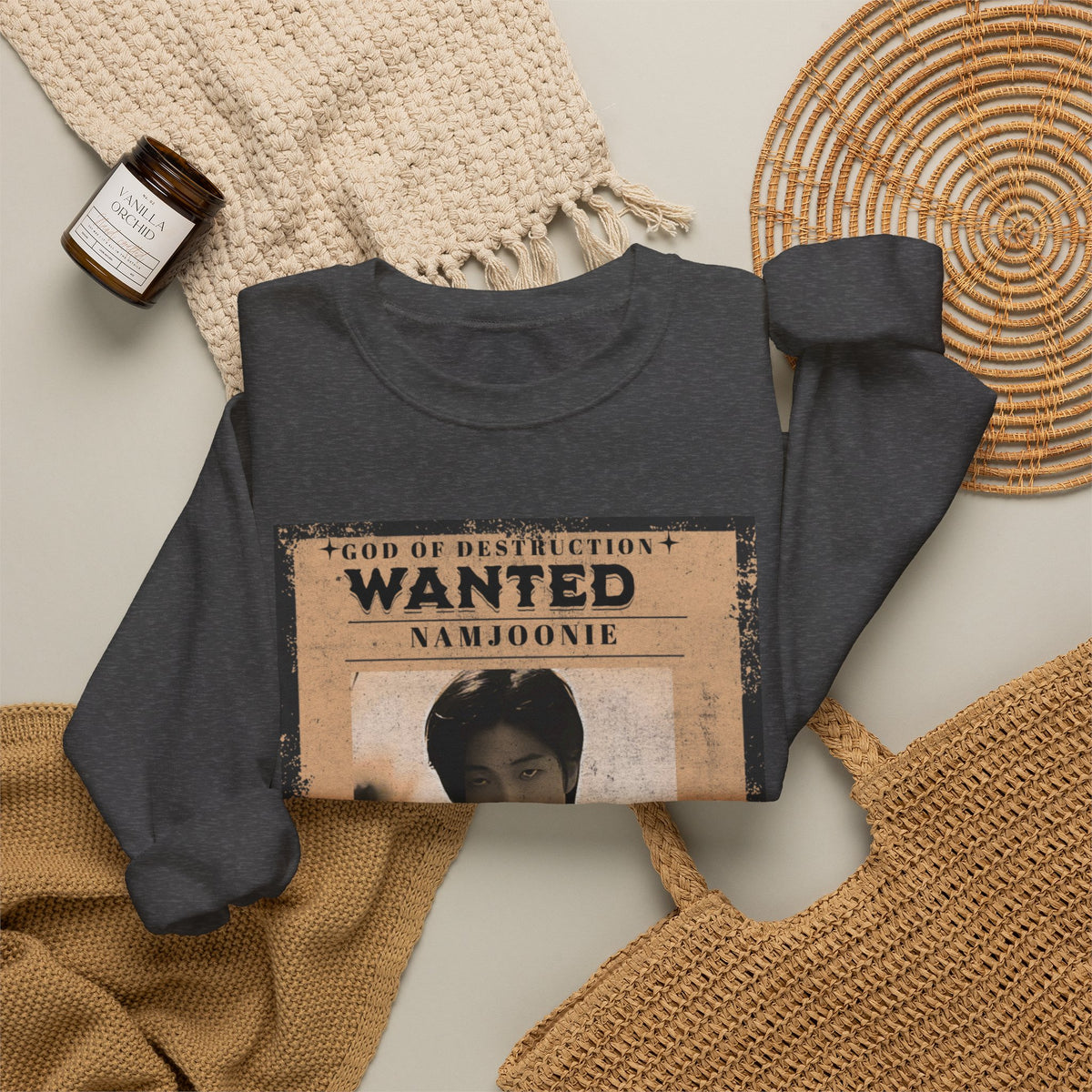 Wanted Poster Crewneck Sweatshirt — 'Wanted: Namjoonie' Vintage K-Pop Graphic