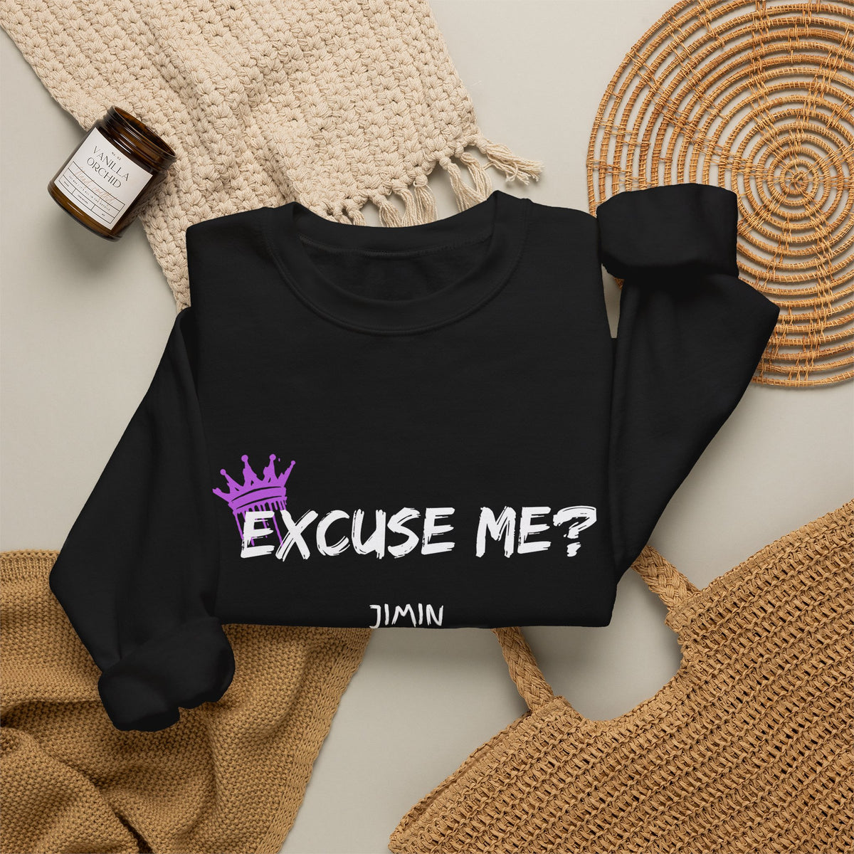 Jimin Excuse me? Purple Crown Crewneck Sweatshirt