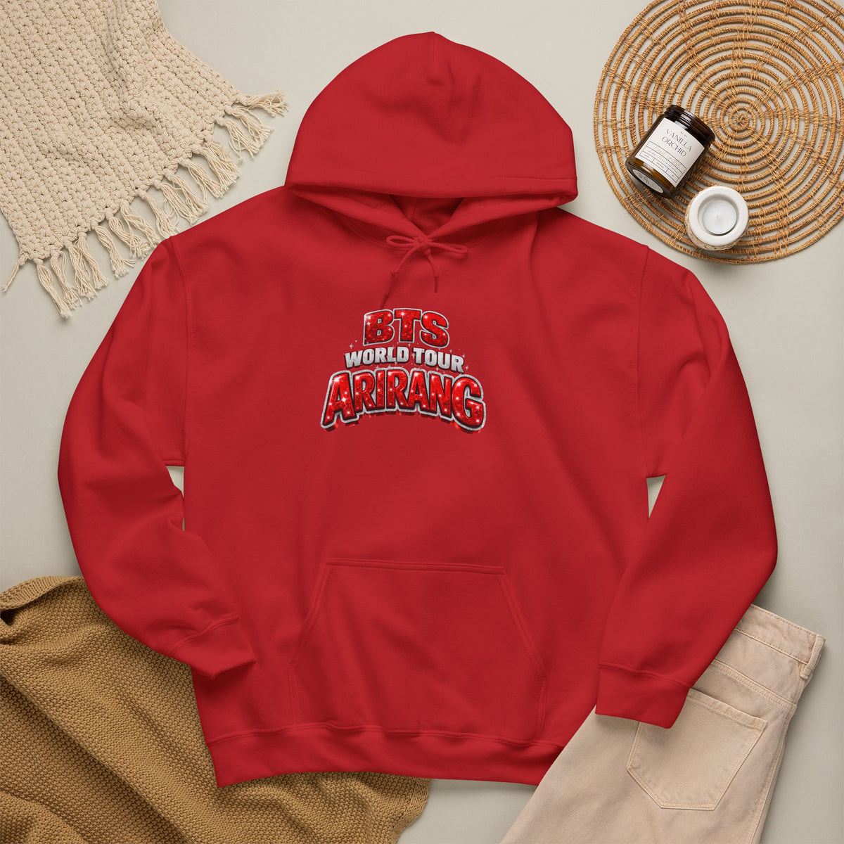 BTS Hoodie — "World Tour ARMY" Retro Red Graphic Pullover