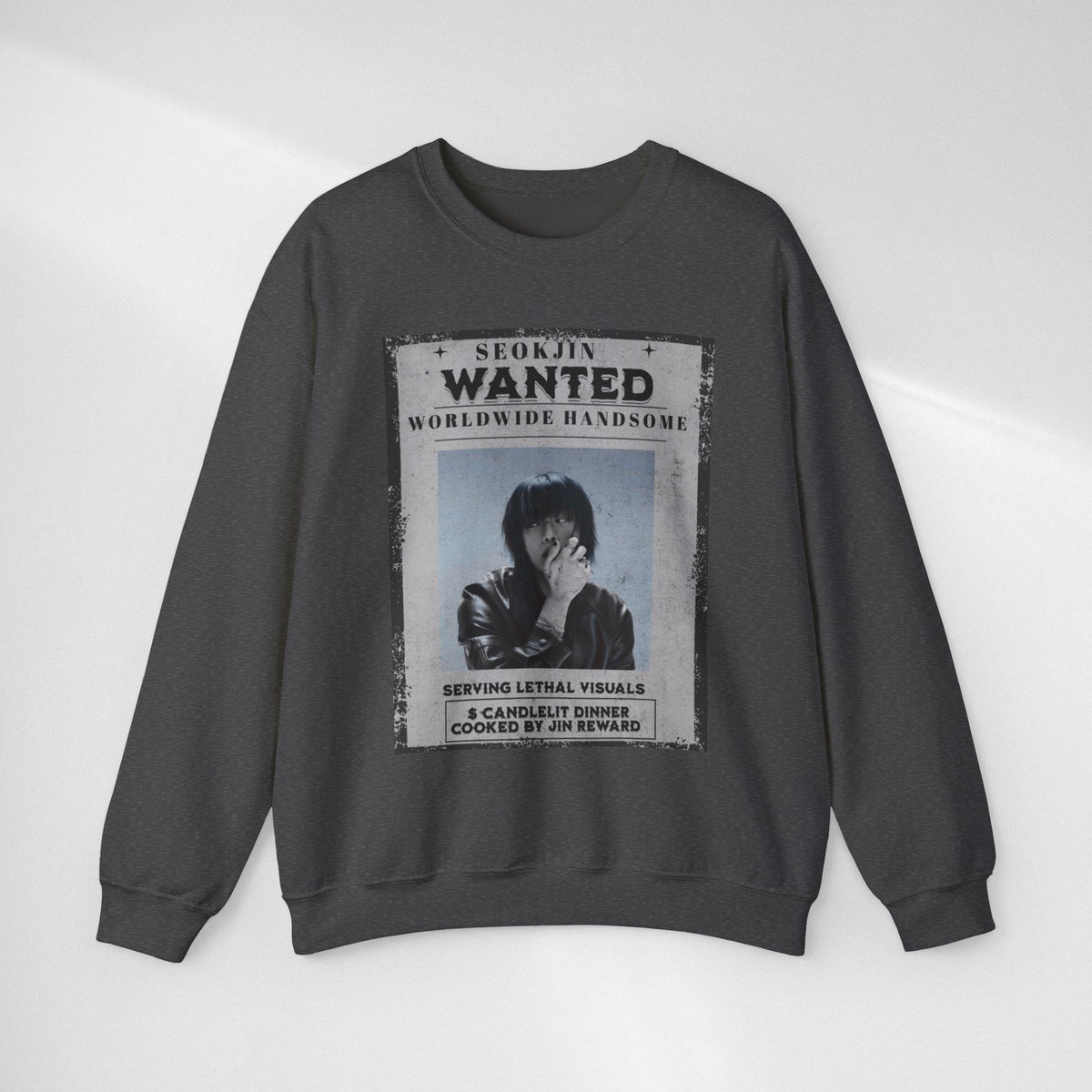 Crewneck Sweatshirt — 'Seojin Wanted: Worldwide Handsome' Vintage Poster Graphic