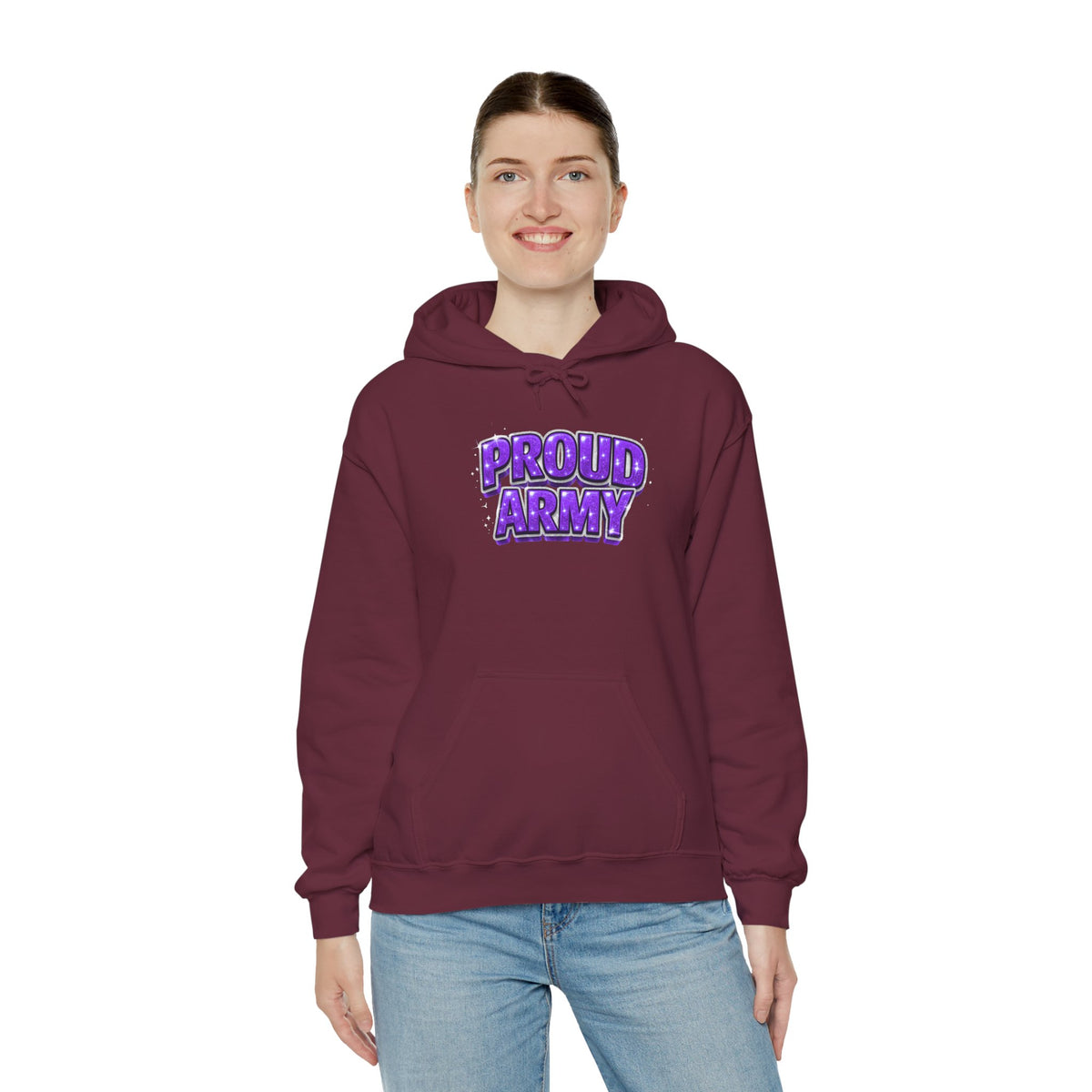 Proud Army Hoodie — Bold Purple Graphic  Pullover