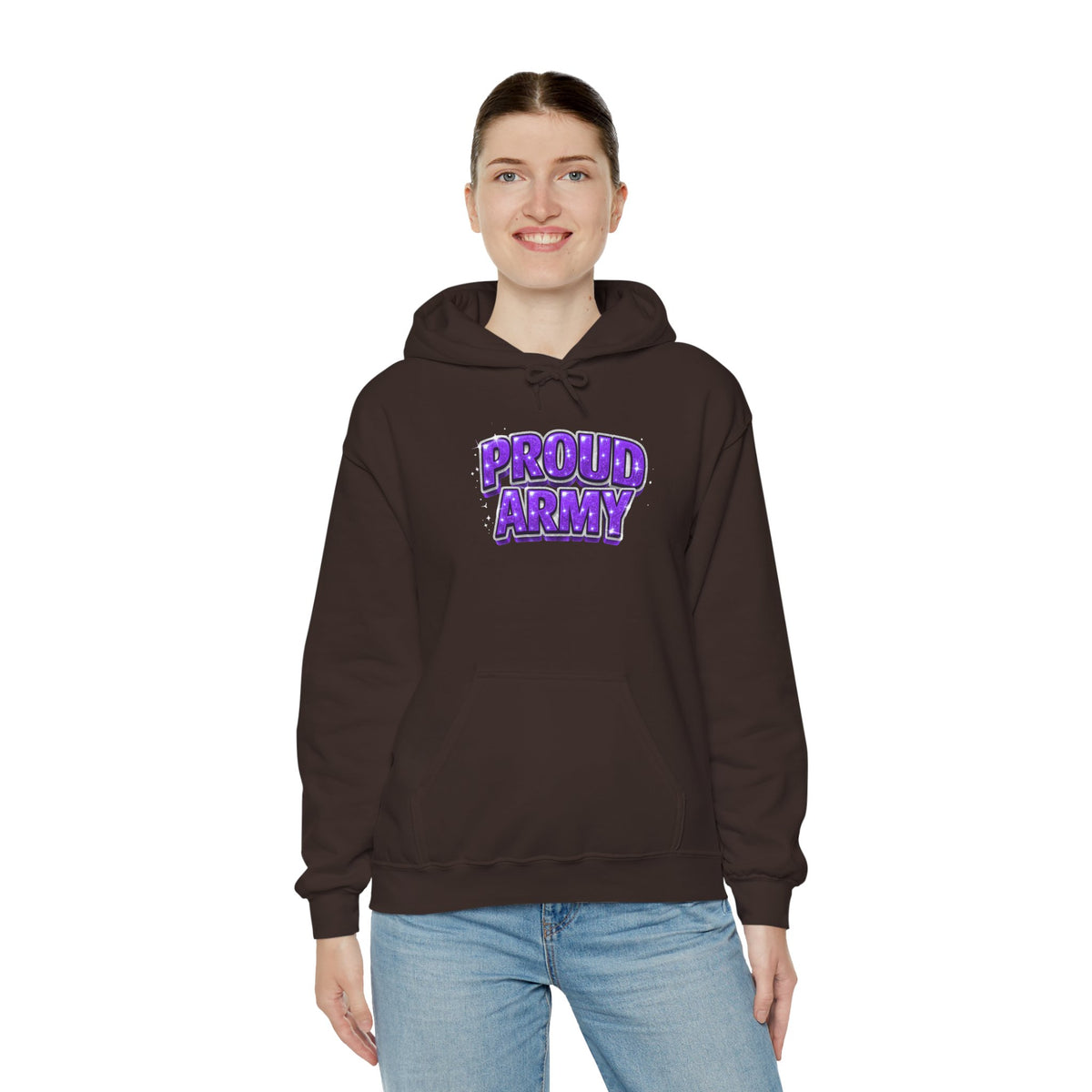 Proud Army Hoodie — Bold Purple Graphic  Pullover