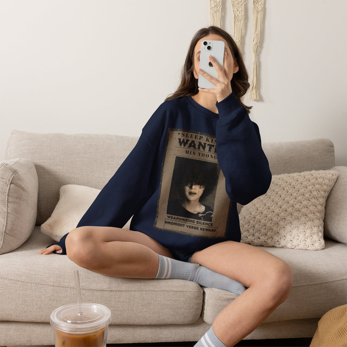 Suga Crewneck Sweatshirt - Vintage 'Sleep King Wanted' Gothic Poster Design