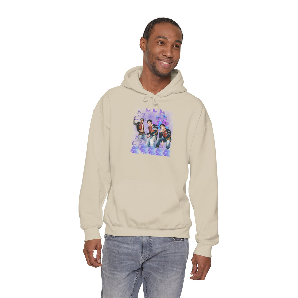 JHOPE Photo Hoodie — Purple Watercolor Floral Crew Sweatshirt