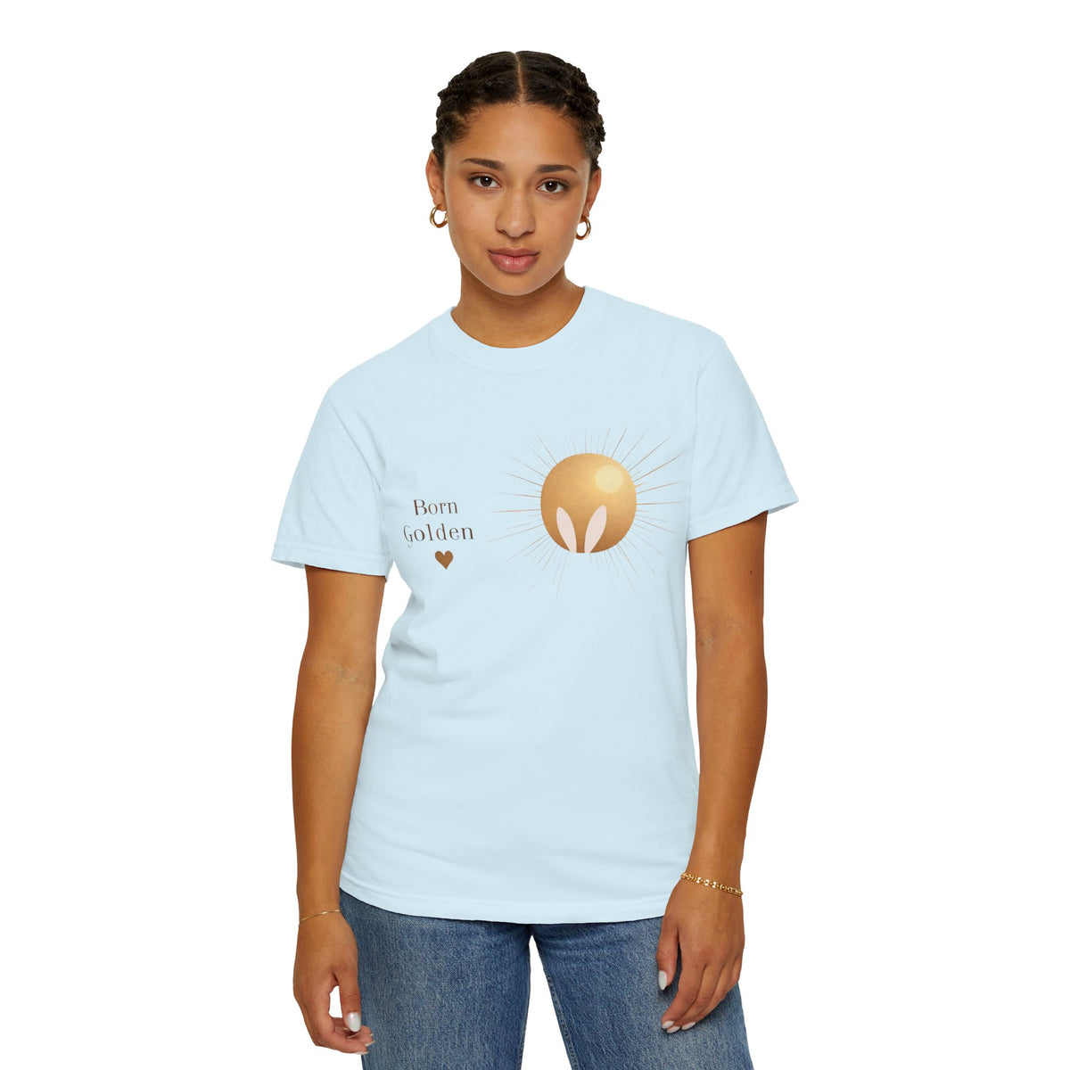 JK Born Golden Tee — Minimal Sun Badge Graphic T-Shirt