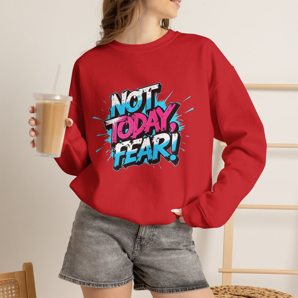 Crewneck Sweatshirt — "Not Today, Fear!" BTS Graffiti Motivational Sweatshirt