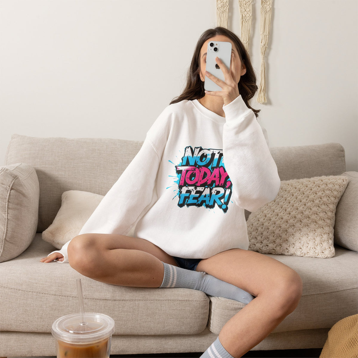 Crewneck Sweatshirt — "Not Today, Fear!" BTS Graffiti Motivational Sweatshirt