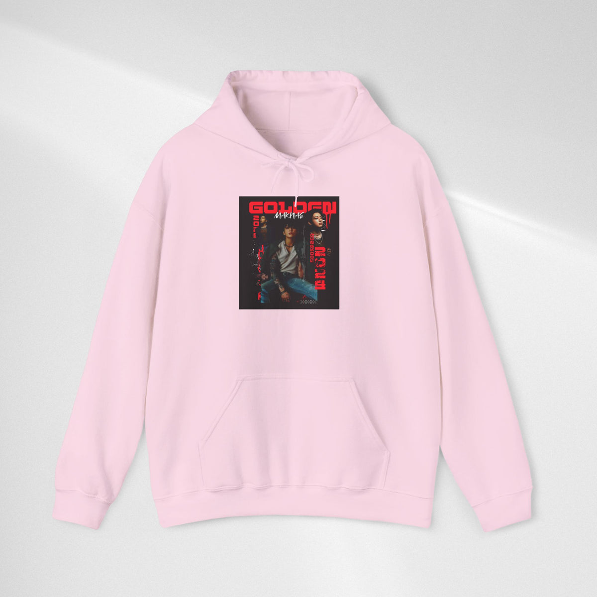 JK Hoodie - 'GOLDEN MAKNAE' Portrait Graphic Hoodie (Red Noir Band Art)