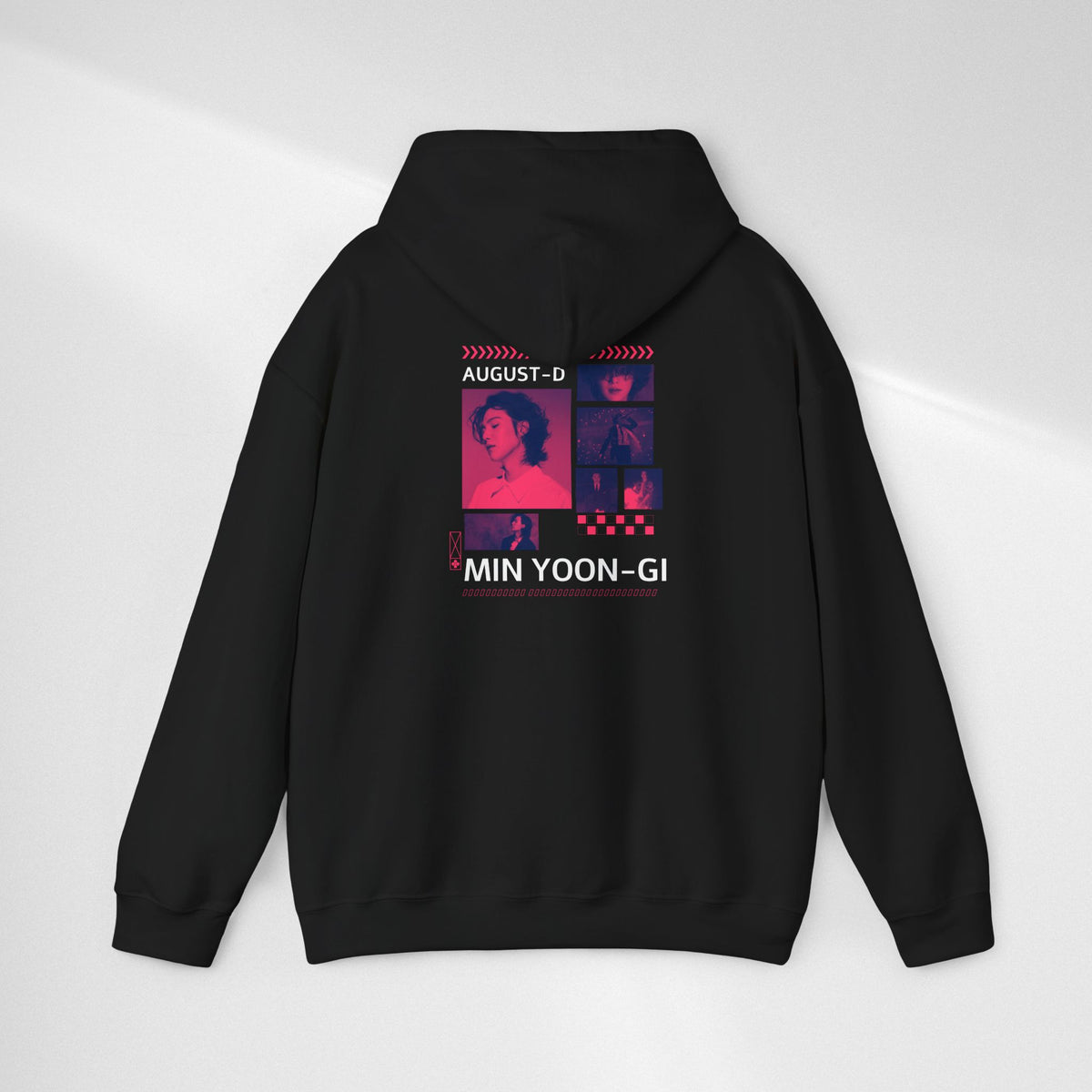 Suga Photo Collage Hoodie — Retro Pink Portraits Grid Design