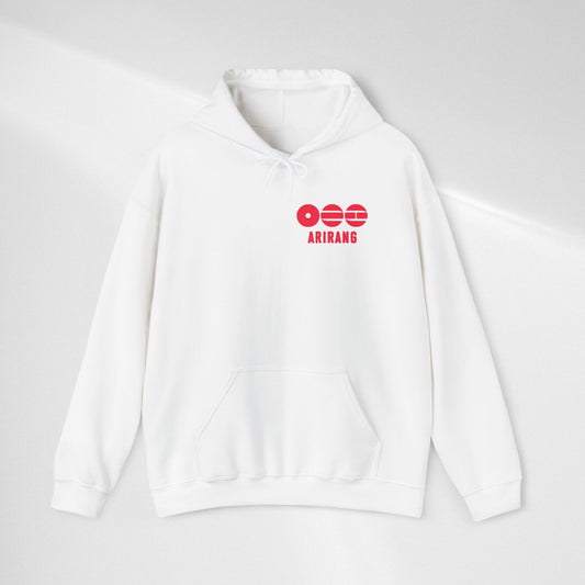 Arirang Logo Hoodie — Minimal BTS Inspired White Pullover