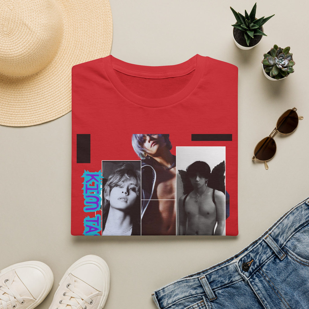 V Photo Collage Tee — Retro K-Pop Inspired Graphic T-Shirt