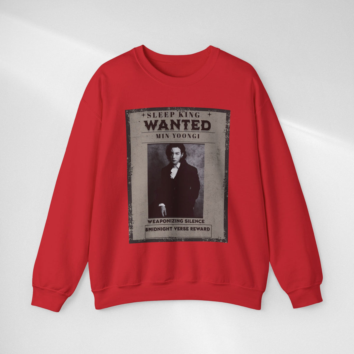 Suga Wanted Poster Crewneck Sweatshirt – Vintage 'Sleep King' Graphic