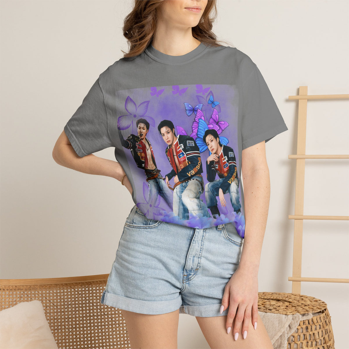JHOPE Graphic T-Shirt — Purple Floral Portrait Tee