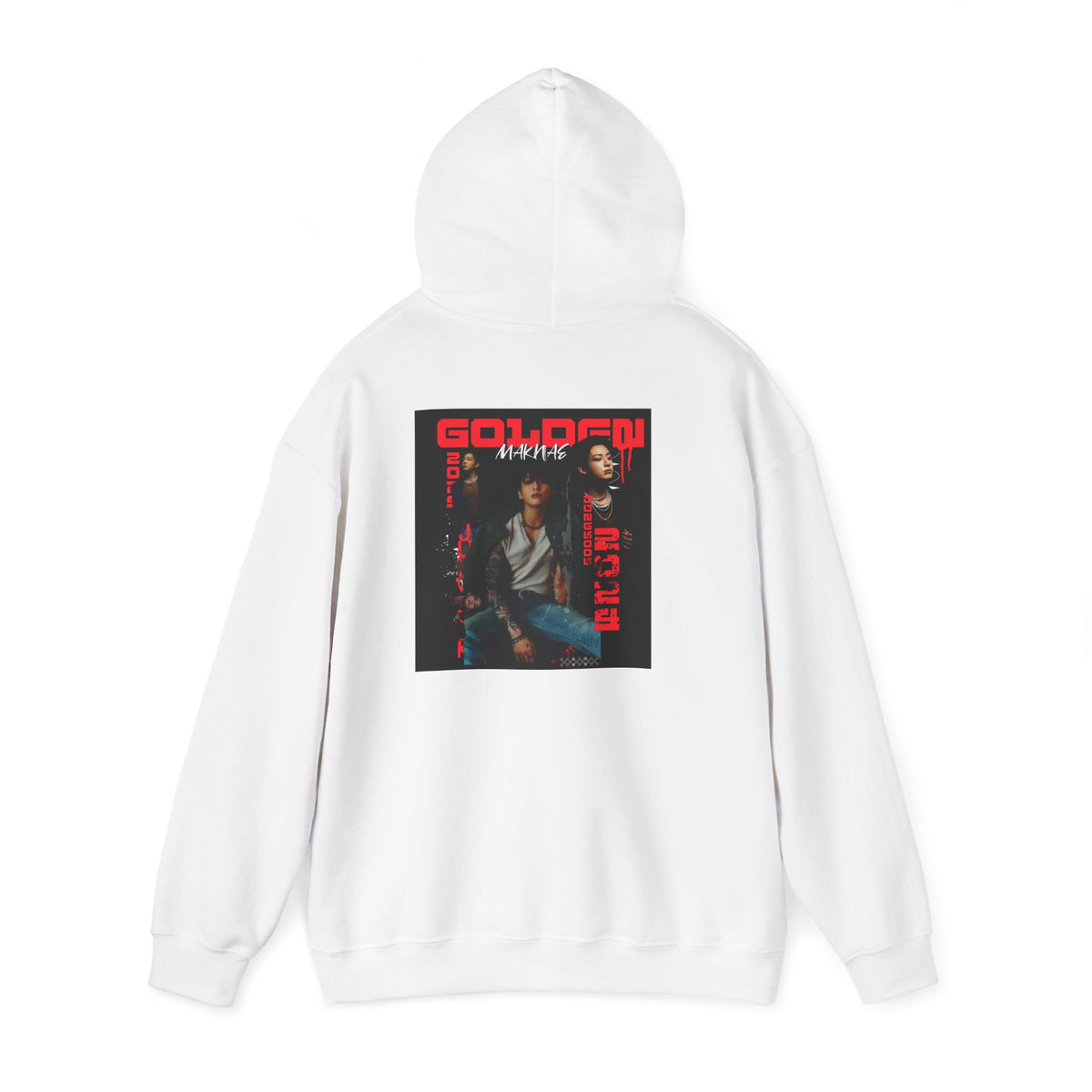 JK Hoodie - 'GOLDEN MAKNAE' Portrait Graphic Hoodie (Red Noir Band Art)