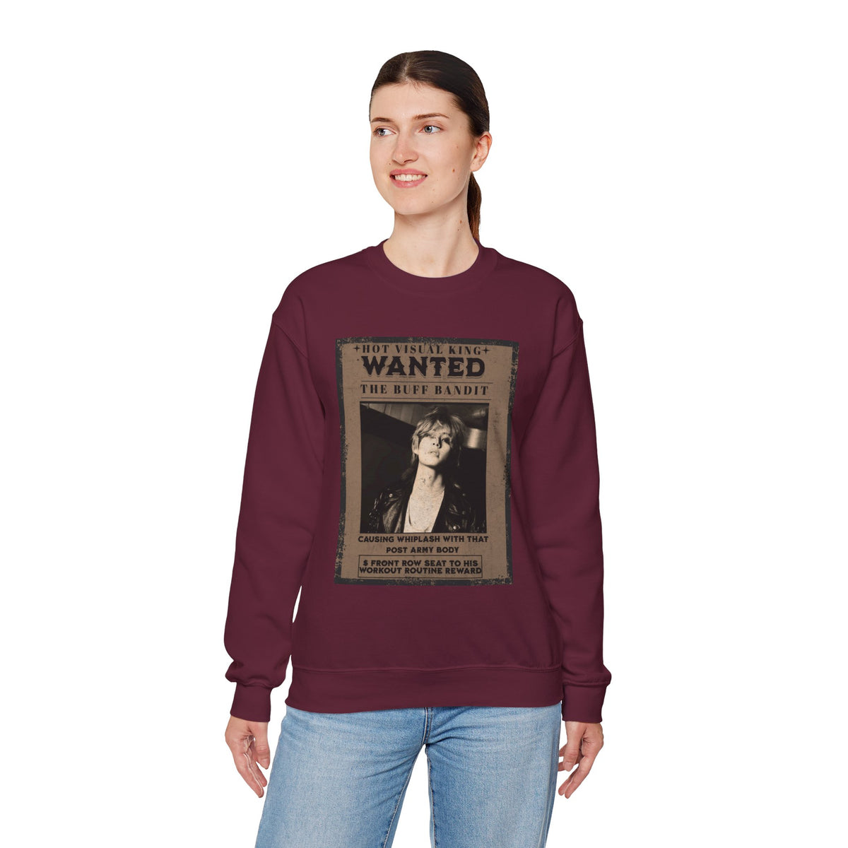 Wanted Poster Crewneck Sweatshirt — Vintage 'Buff Bandit' Graphic