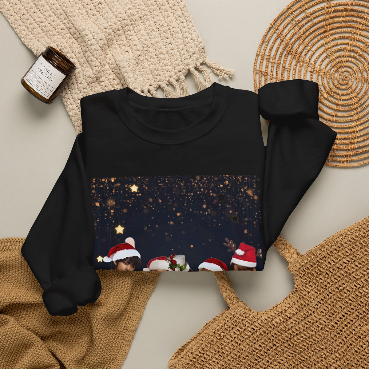 BTS Holiday Crewneck Sweatshirt — Festive Group Photo Design