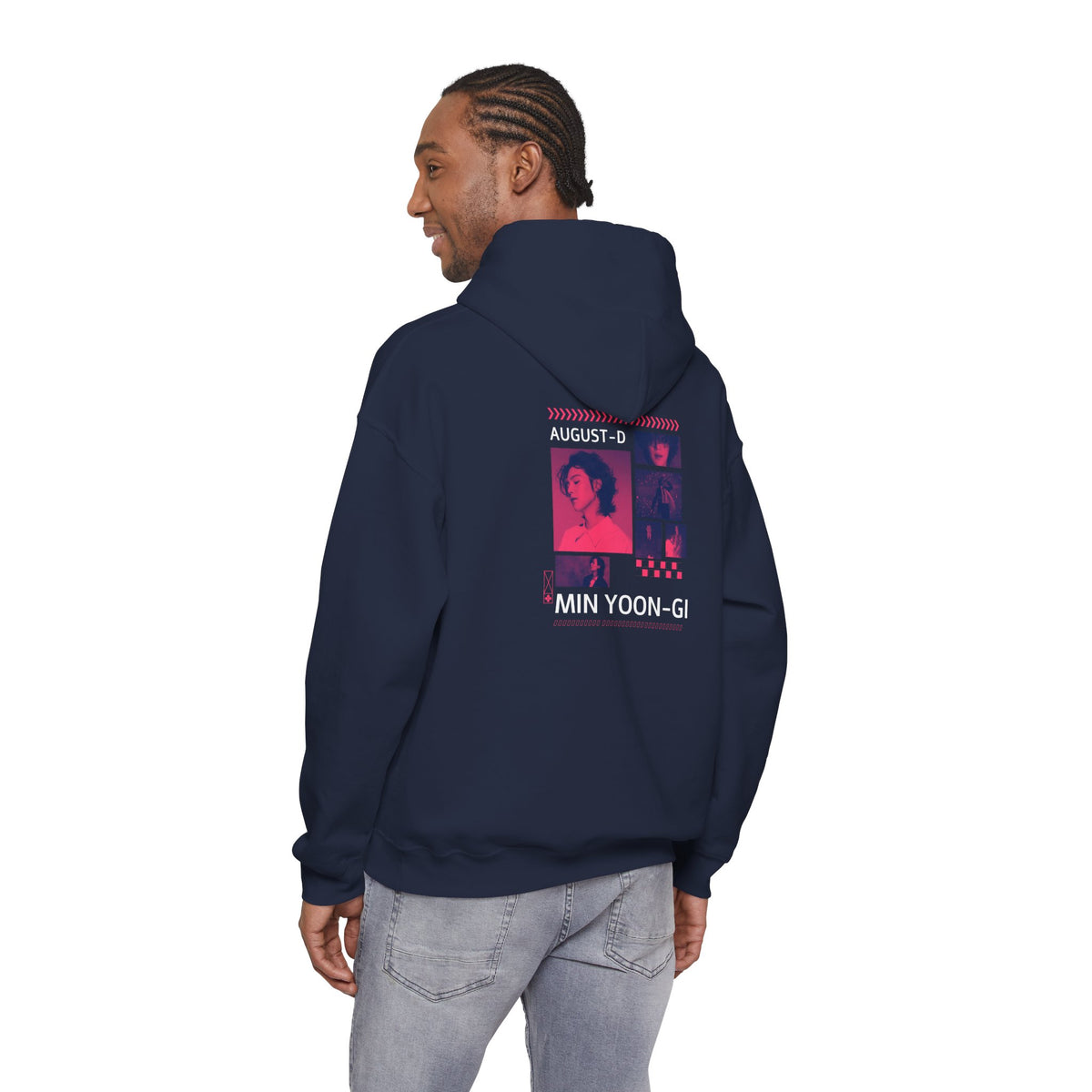 Suga Photo Collage Hoodie — Retro Pink Portraits Grid Design
