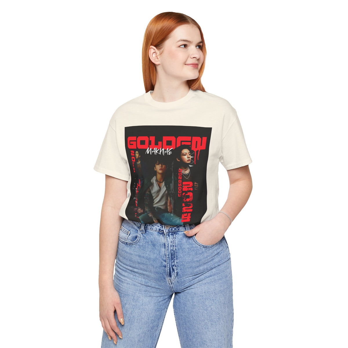Jungkook Graphic Tee — Golden (Red Text)