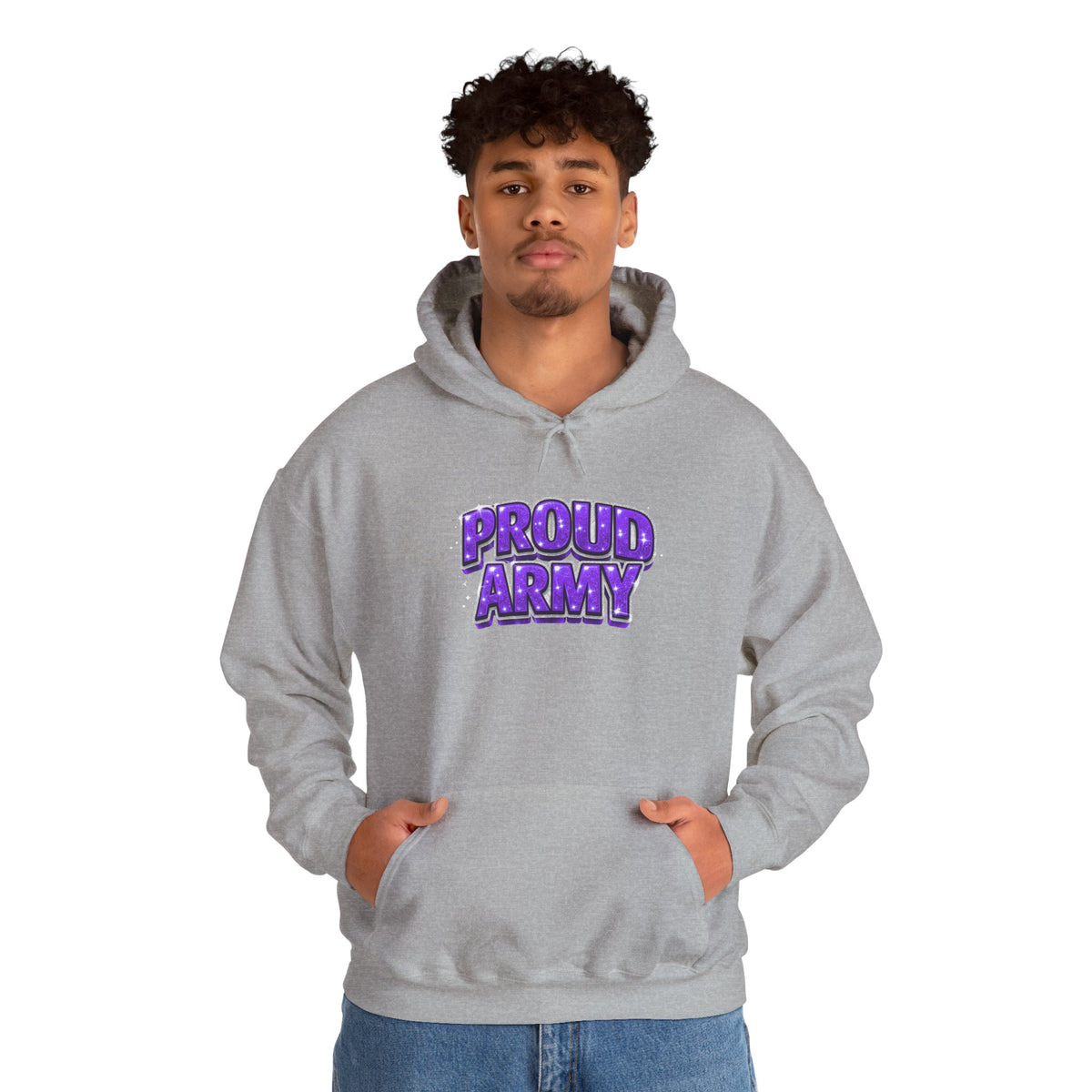 Proud Army Hoodie — Bold Purple Graphic  Pullover
