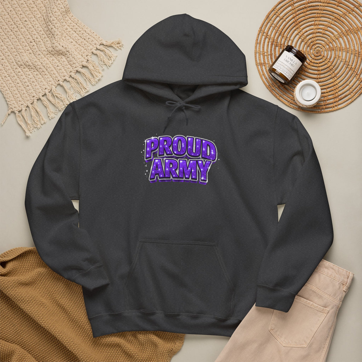 Proud Army Hoodie — Bold Purple Graphic  Pullover