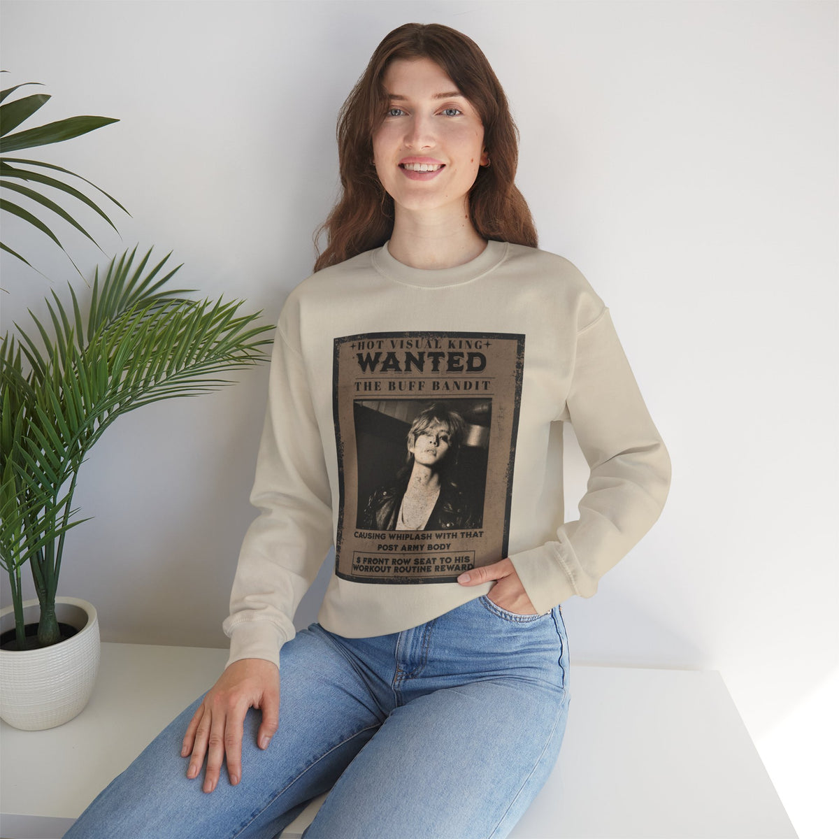 Wanted Poster Crewneck Sweatshirt — Vintage 'Buff Bandit' Graphic