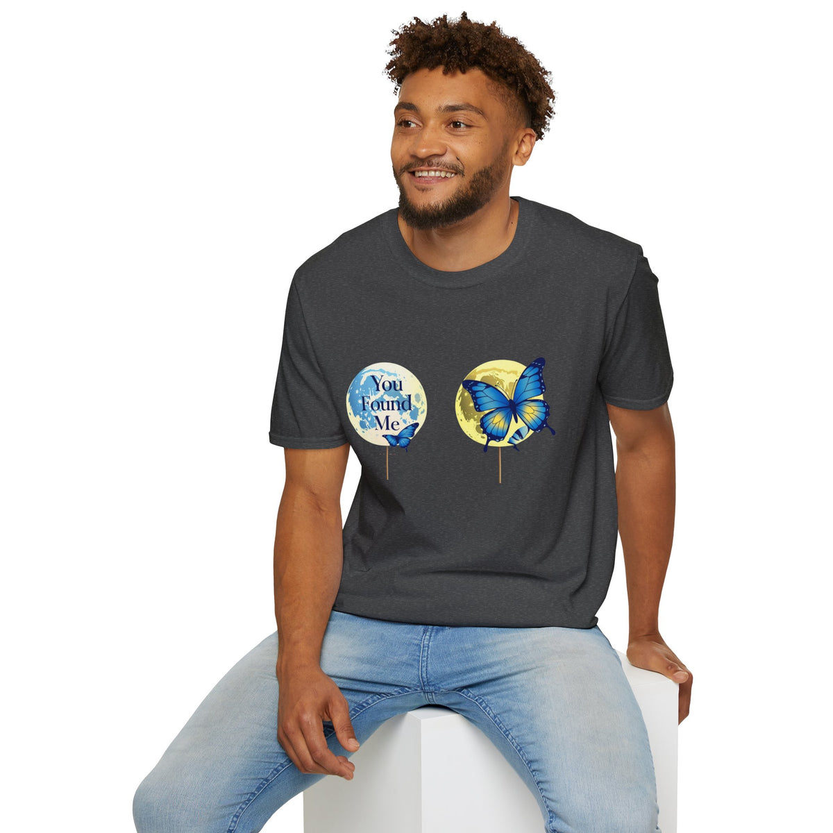 T-Shirt — 'You Found Me' Blue & Yellow Butterfly Graphic