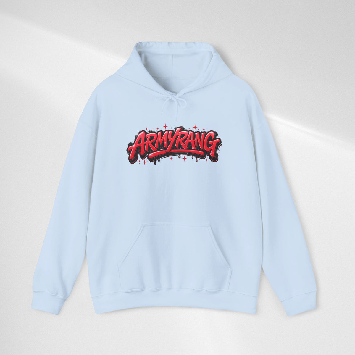 ArmyRang Graffiti Hoodie — Streetwear Pullover with Bold Red Logo