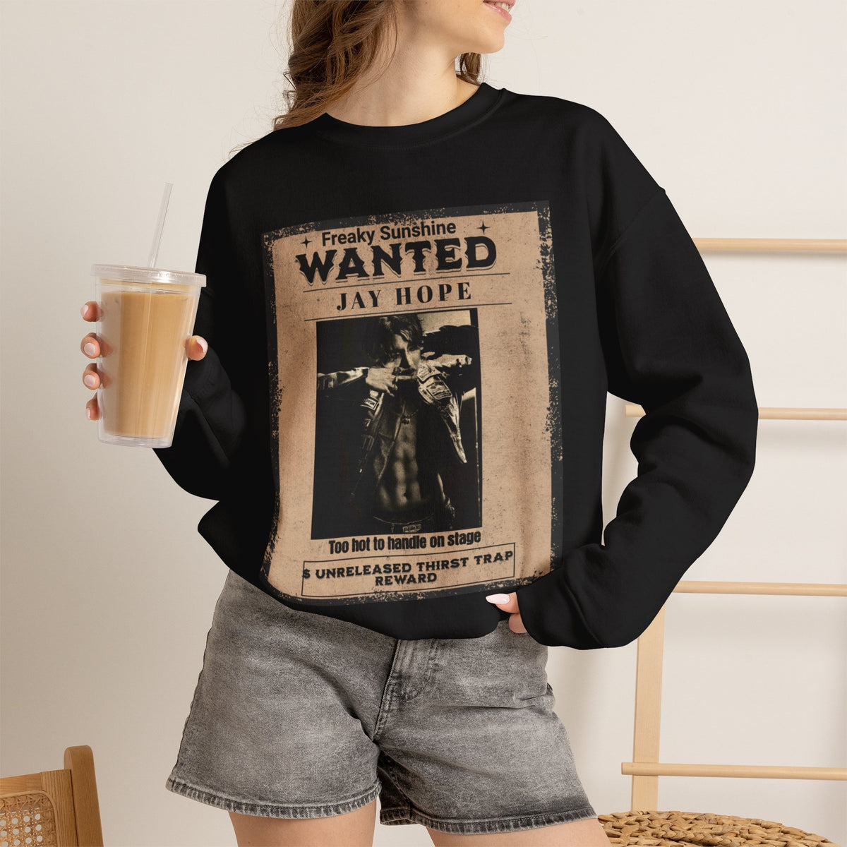 Wanted Poster Crewneck Sweatshirt – 'Freaky Sunshine: WANTED Jay Hope' Retro Graphic