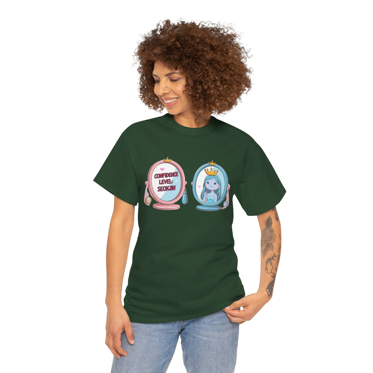 JIN Level Shirt — Cute Pink & Blue Mirrors Graphic Tee ("Comfort Level: Secure")