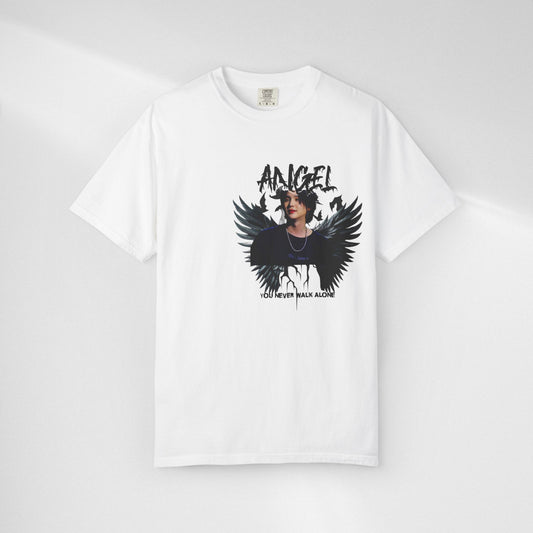 Angel Wings Graphic T-Shirt — 'Angel' Photo Tee with Dark Wing Illustration