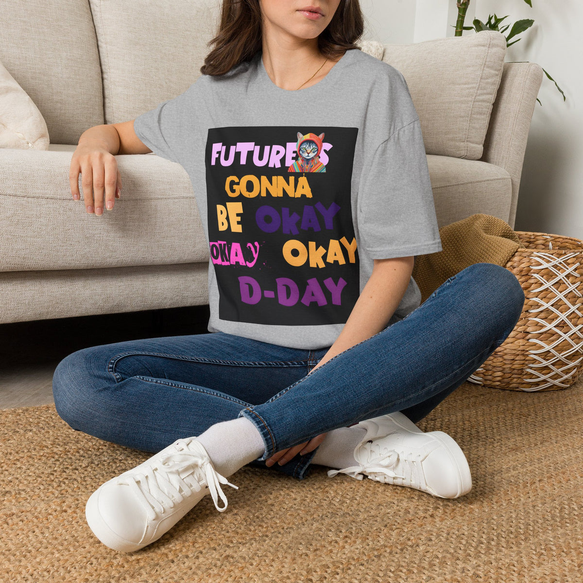 T-Shirt — “Future’s Gonna Be Okay” Positive Cat Graphic Tee