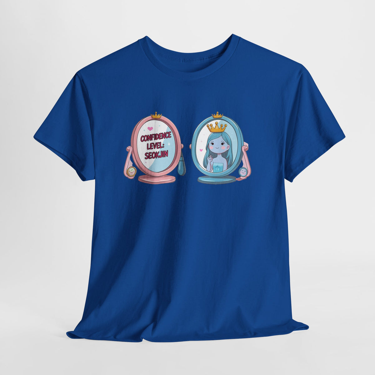 JIN Level Shirt — Cute Pink & Blue Mirrors Graphic Tee ("Comfort Level: Secure")
