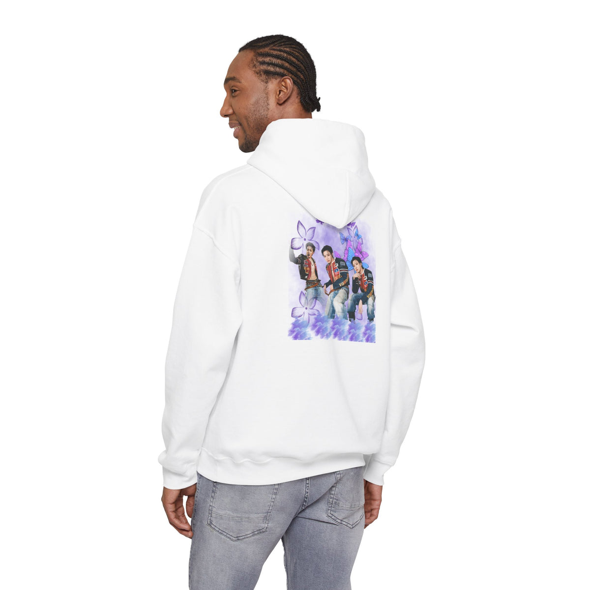 JHOPE Photo Hoodie — Purple Watercolor Floral Crew Sweatshirt