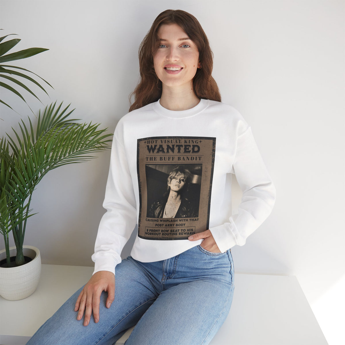 Wanted Poster Crewneck Sweatshirt — Vintage 'Buff Bandit' Graphic