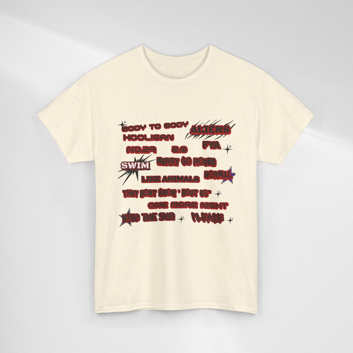 BTS ARIRANG Graphic Tee — Distorted Red Text Band Shirt