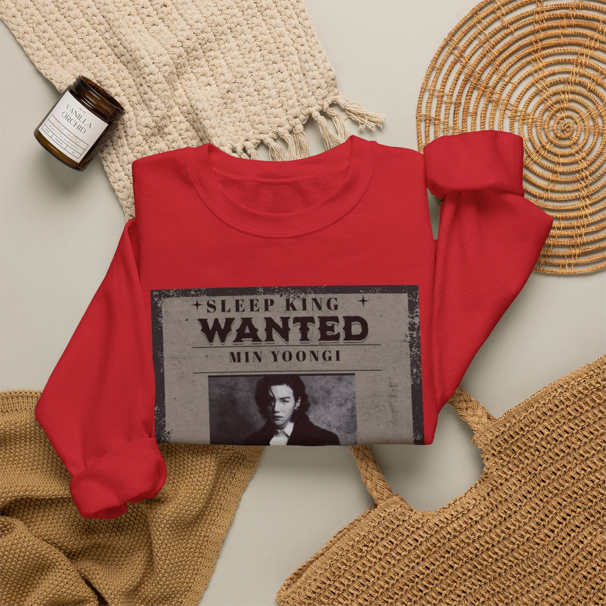 Suga Wanted Poster Crewneck Sweatshirt – Vintage 'Sleep King' Graphic
