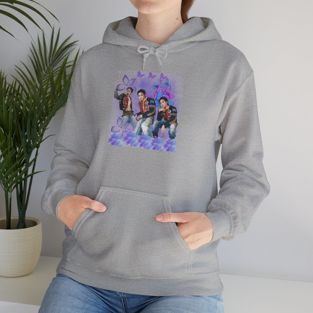 JHOPE Photo Hoodie — Purple Watercolor Floral Crew Sweatshirt